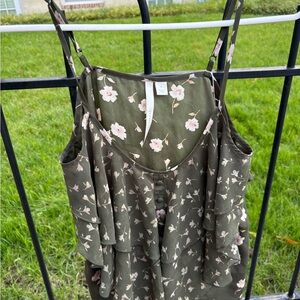 LC Lauren Conrad Floral Green Sleeveless Top